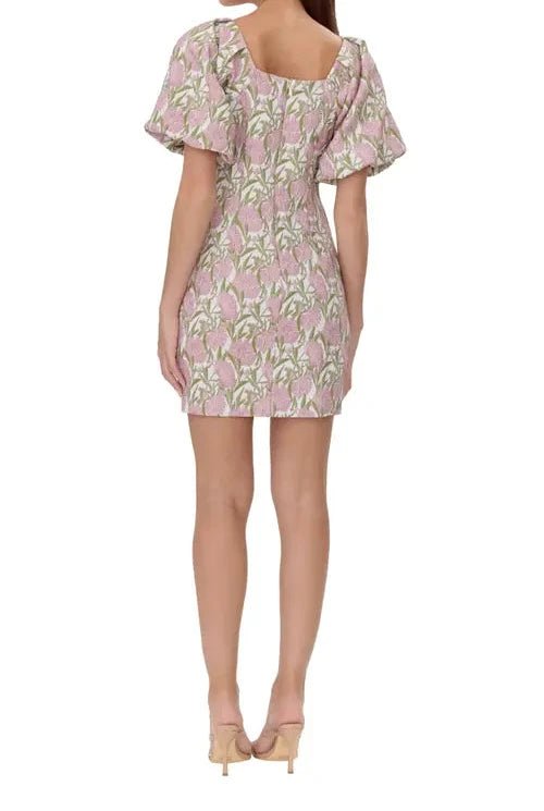 Myra Jacquard Puff Sleeve Mini Dress - BTK COLLECTIONS