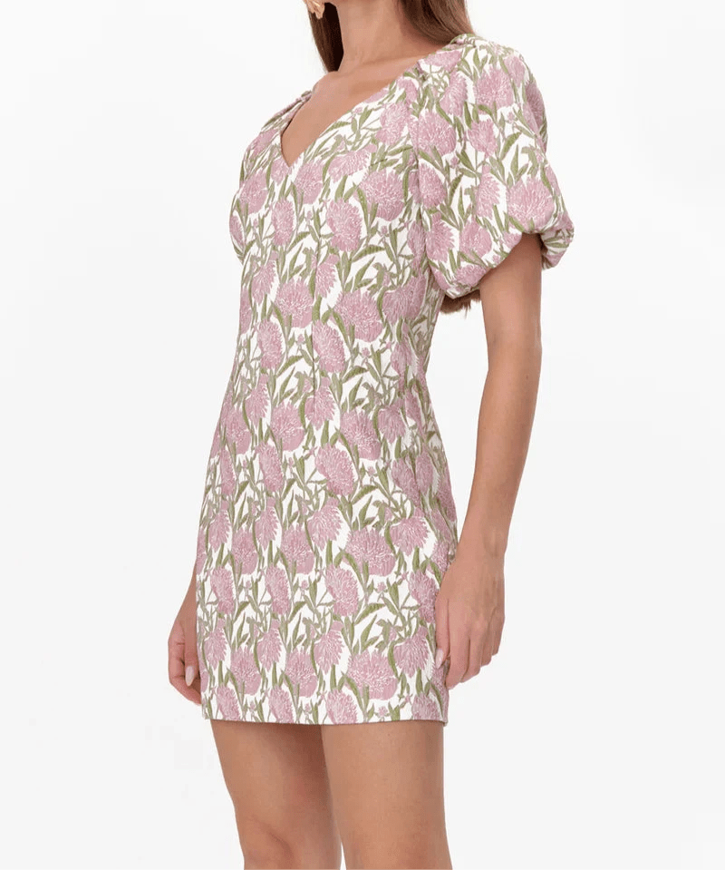 Myra Jacquard Puff Sleeve Mini Dress - BTK COLLECTIONS