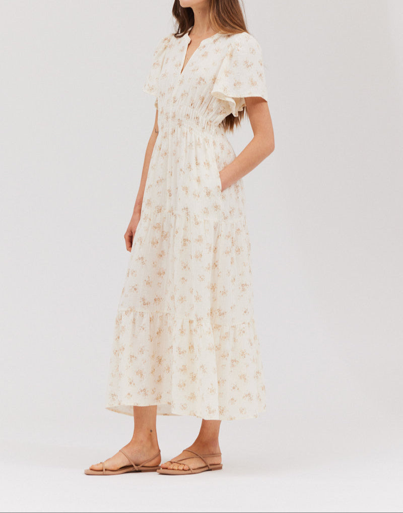 PRINTED GAUZE MIDI DRESS