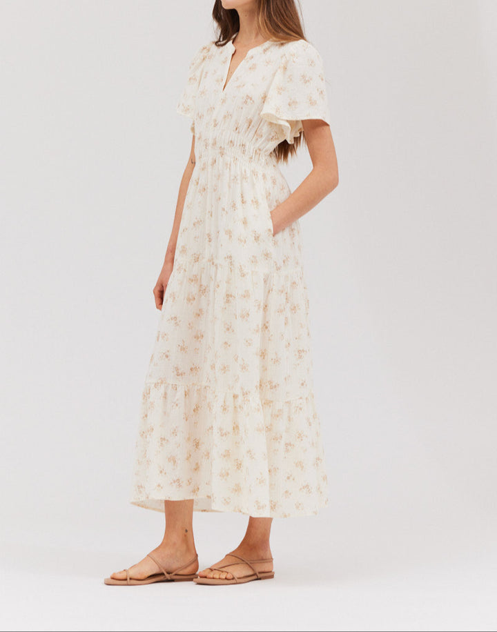 PRINTED GAUZE MIDI DRESS