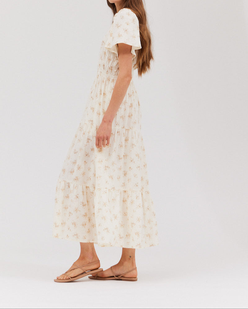 PRINTED GAUZE MIDI DRESS