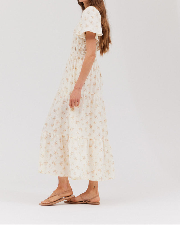 PRINTED GAUZE MIDI DRESS