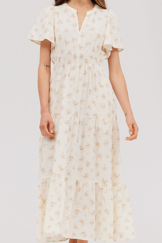 PRINTED GAUZE MIDI DRESS