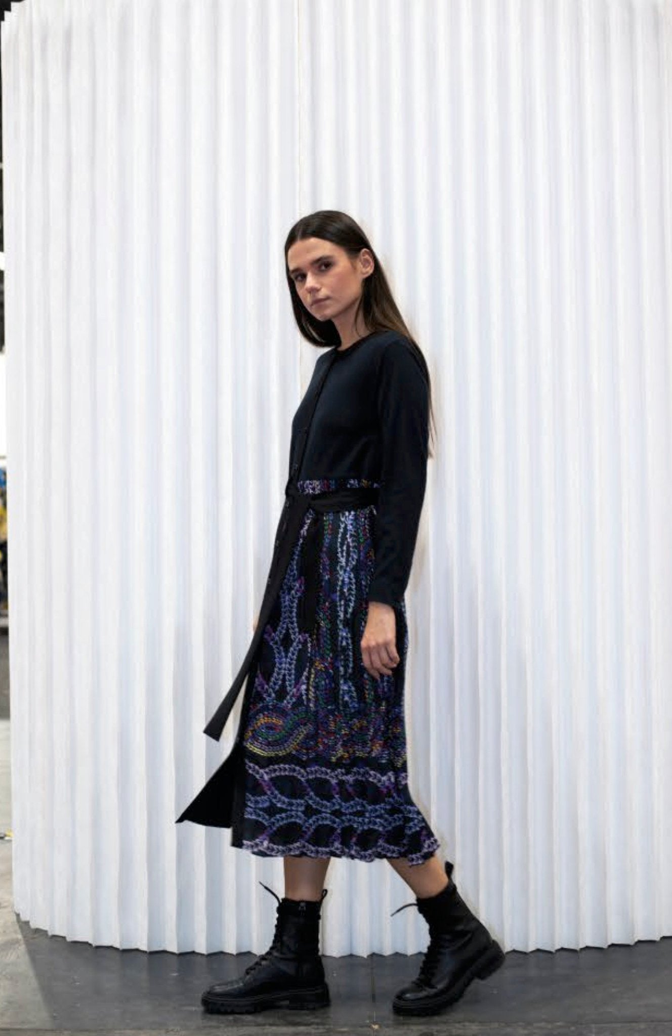 Navy Gianna Pleated Midi Dress - BTK COLLECTIONS