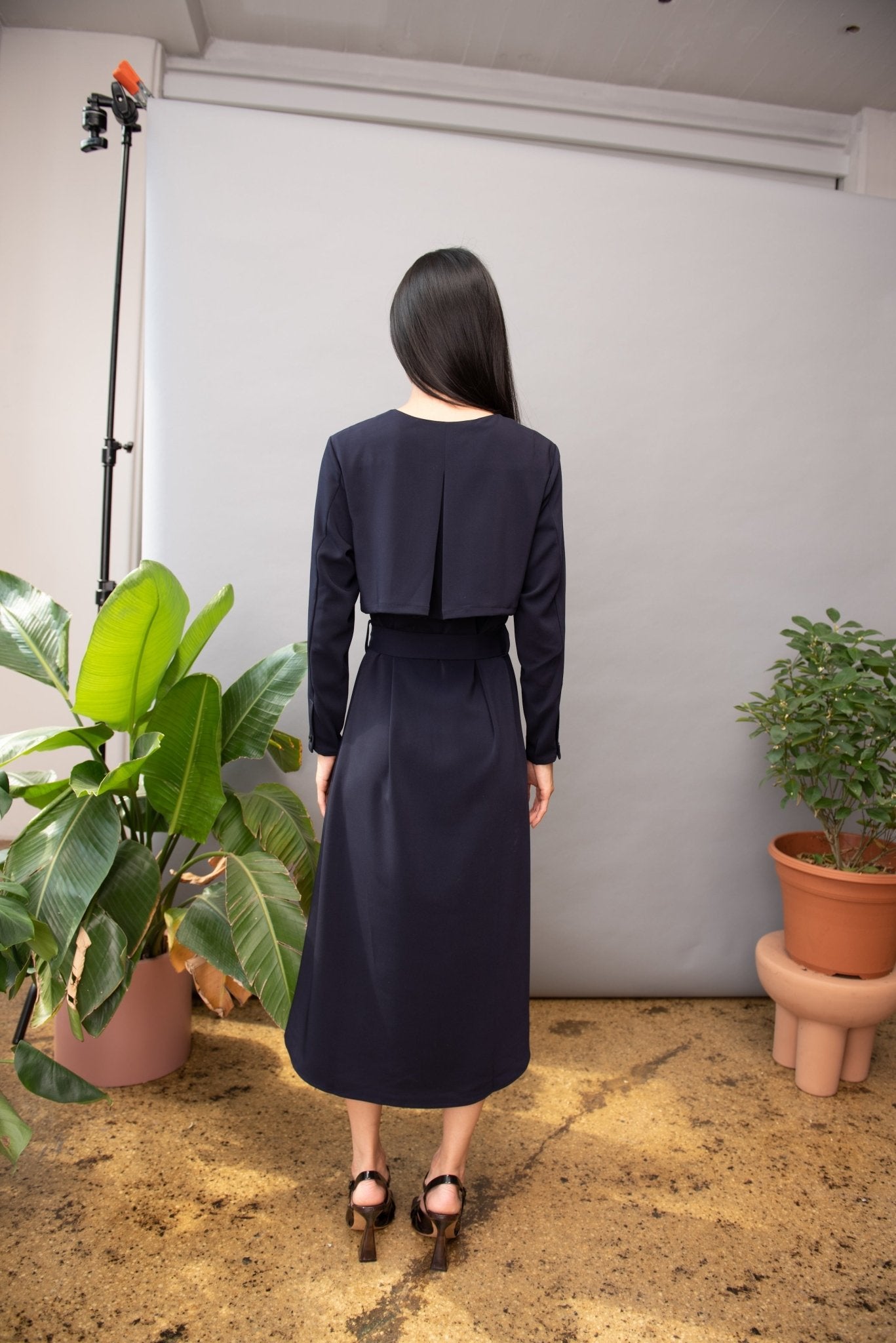 Navy Monet Long Sleeve Midi Dress - BTK COLLECTIONS