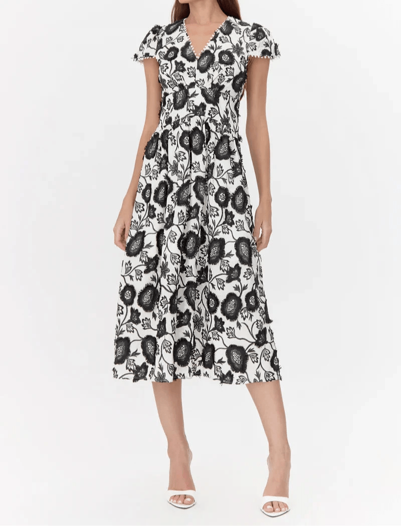 Nori 3D Embroidered Midi Dress - BTK COLLECTIONS