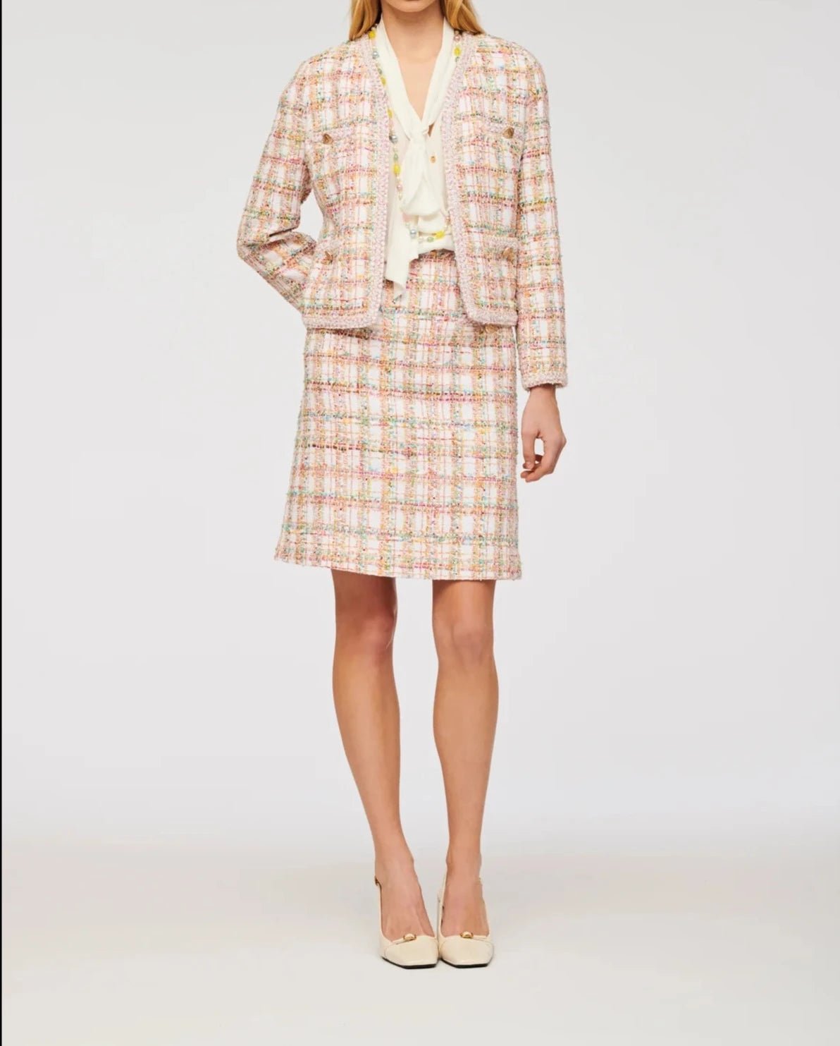 Pastel multicolor tweed jacket with tailored fit by Weill Paris