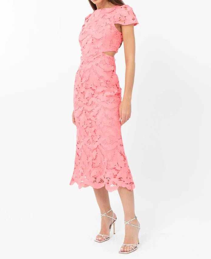 Portia 3D Lace Cap Sleeve Midi Dress - BTK COLLECTIONS