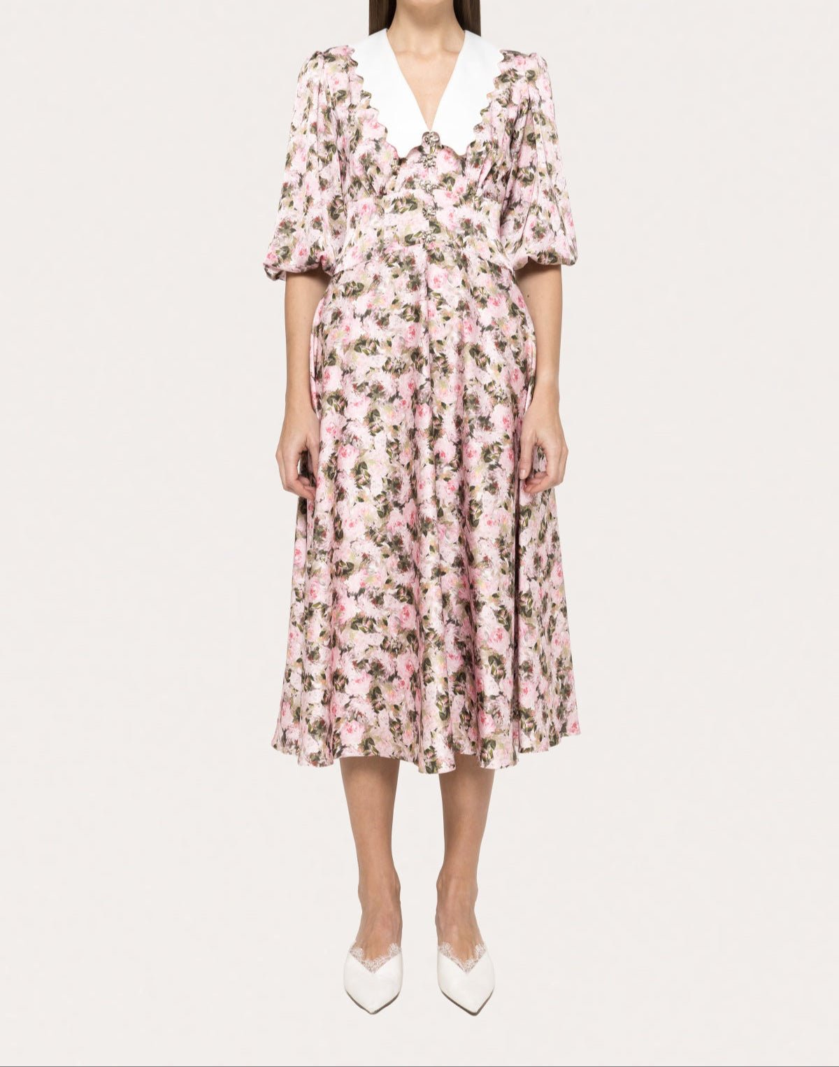 Puff Sleeves Printed Midi Dress - BTK COLLECTIONS