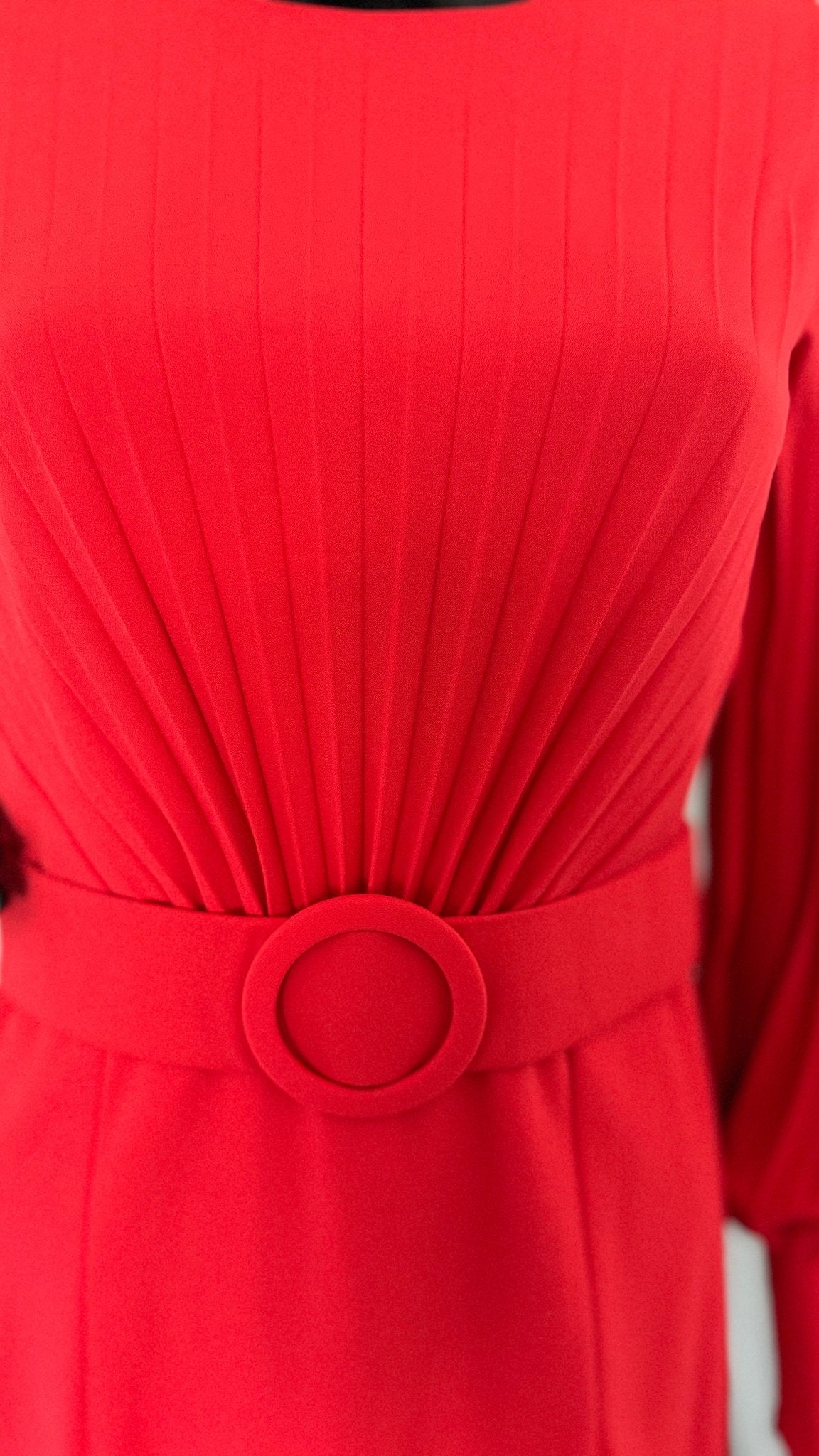 Red Belted Pencil Midi Dress - BTK COLLECTIONS