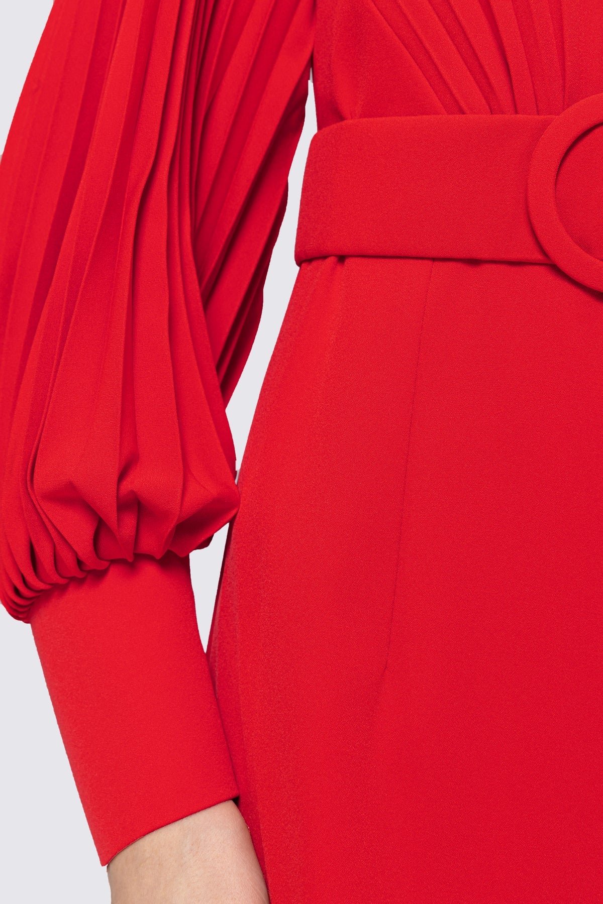 Red Belted Pencil Midi Dress - BTK COLLECTIONS