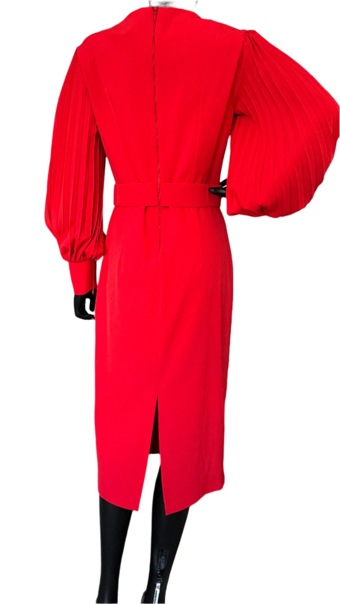 Red Belted Pencil Midi Dress - BTK COLLECTIONS