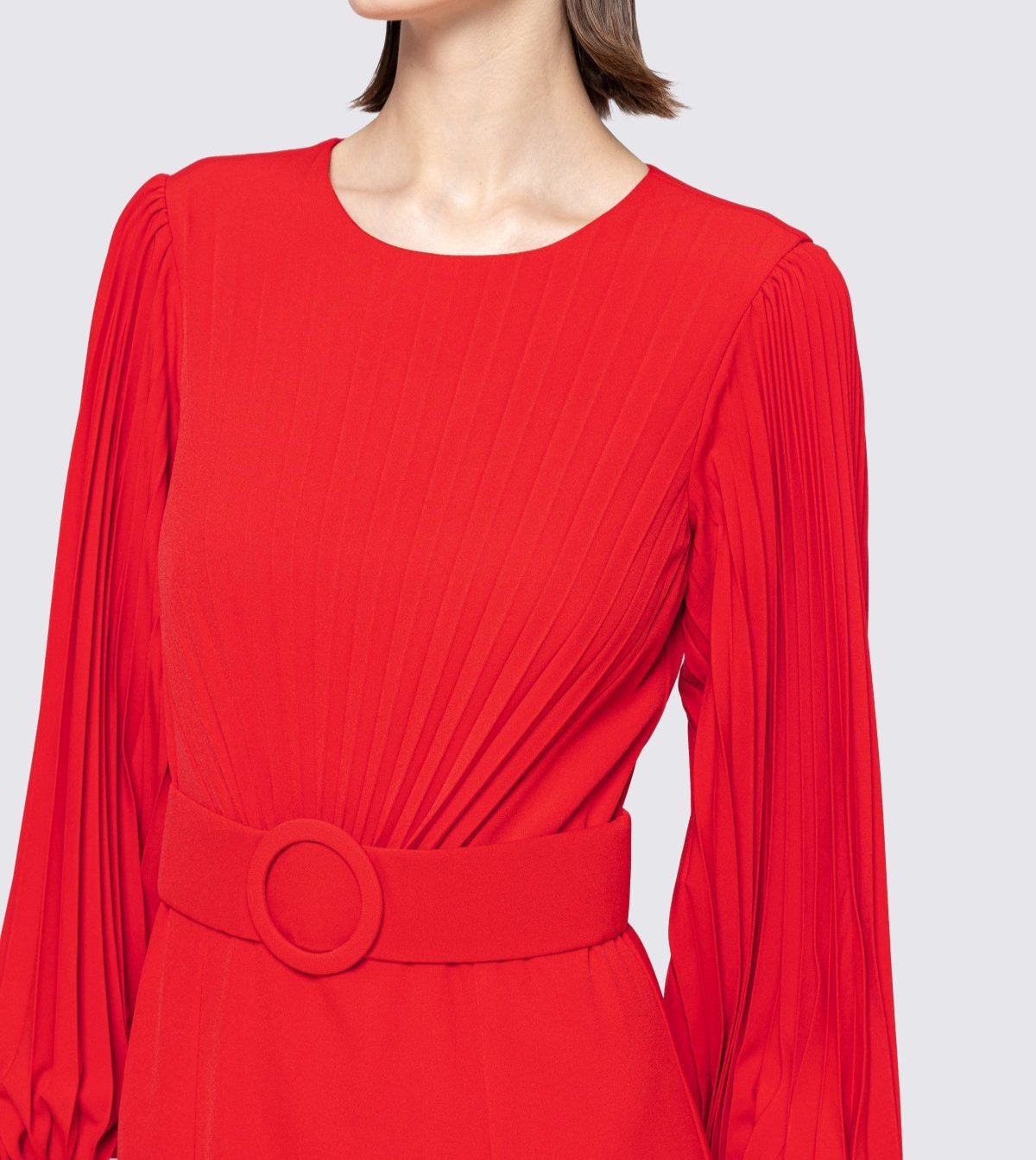 Red Belted Pencil Midi Dress - BTK COLLECTIONS