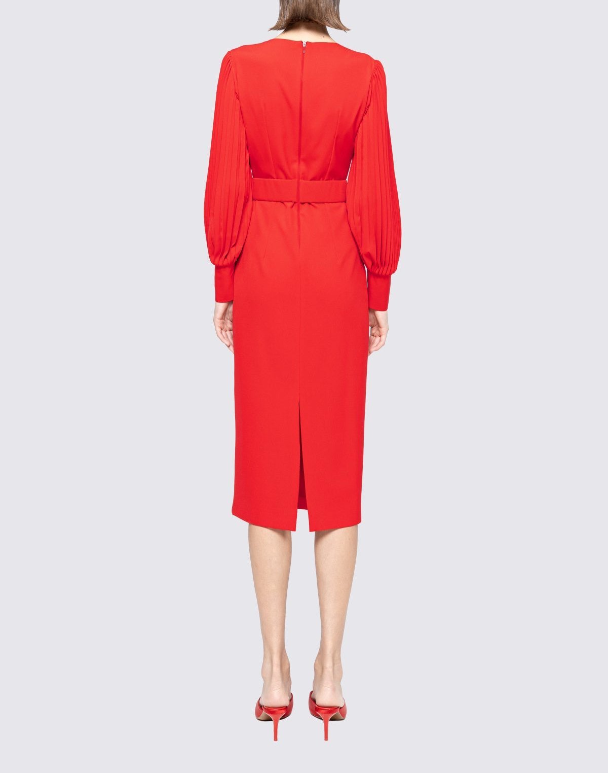 Red Belted Pencil Midi Dress - BTK COLLECTIONS