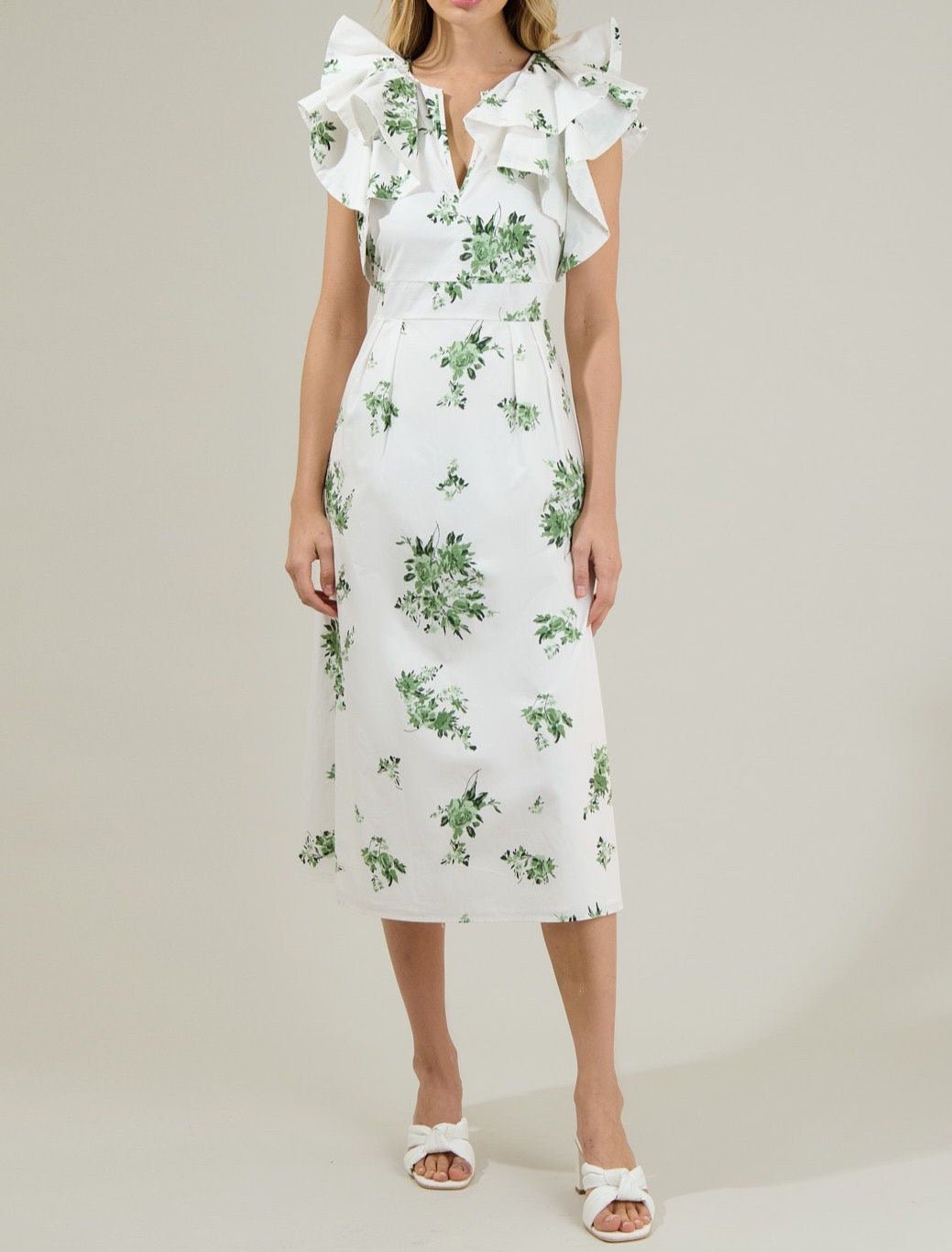 Ria Floral Santana Tie Back Midi Dress - BTK COLLECTIONS