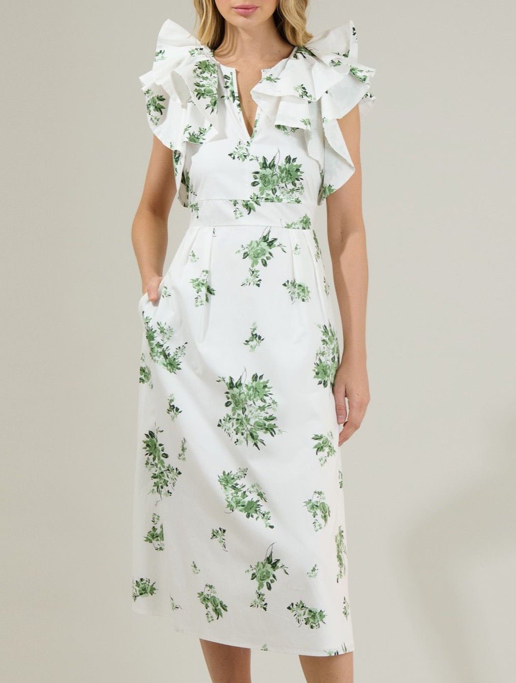 Ria Floral Santana Tie Back Midi Dress - BTK COLLECTIONS