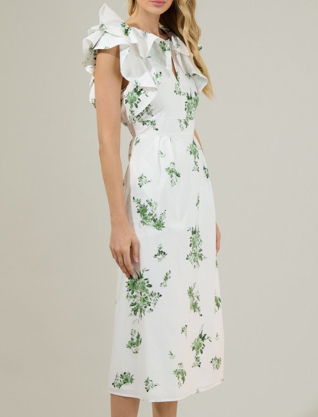 Ria Floral Santana Tie Back Midi Dress - BTK COLLECTIONS