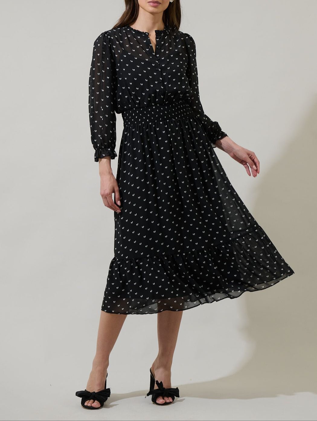 Rosaly Bow Irene Smocked Midi Dress - BTK COLLECTIONS