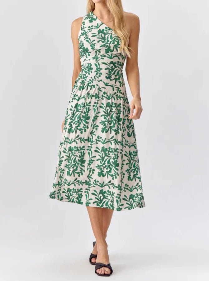 ROSANA ONE SHOULDER TEXTURED MIDI DRESS - BTK COLLECTIONS