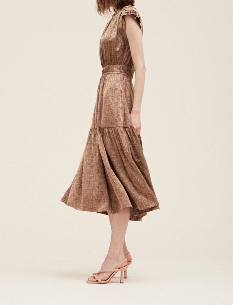 Ruffle Neck Sheen Dress - BTK COLLECTIONS