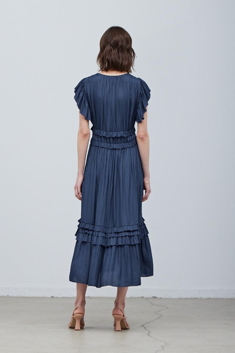 Ruffled Satin V - Neck Dress - BTK COLLECTIONS