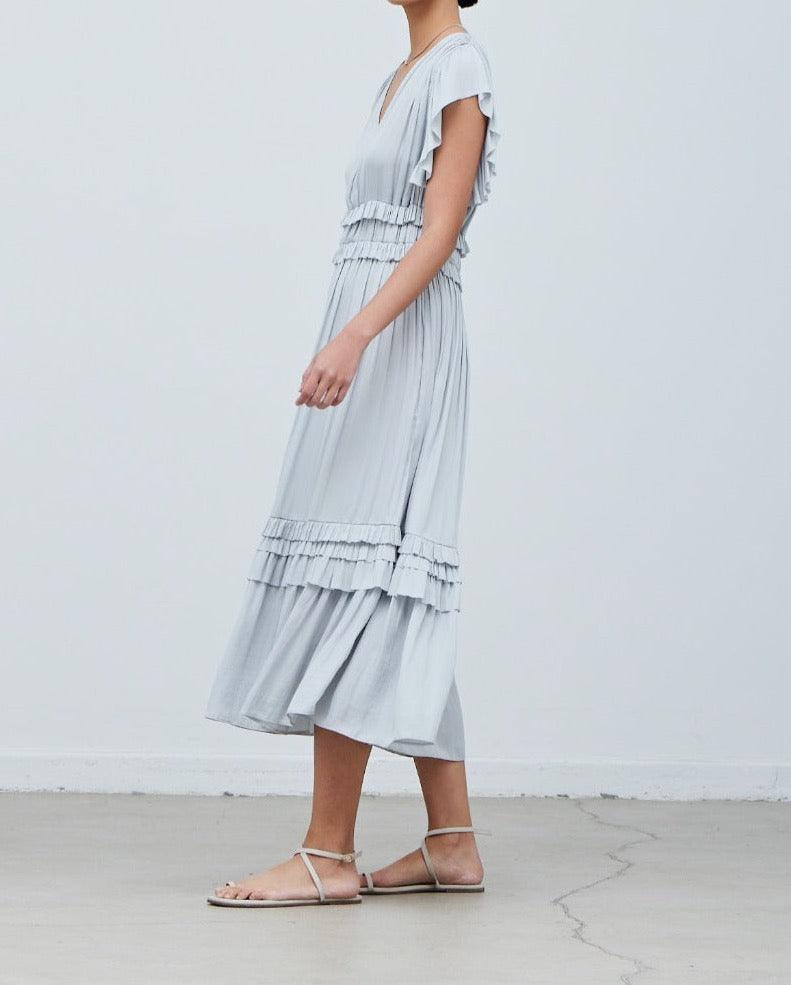 Ruffled Satin V - Neck Dress - BTK COLLECTIONS