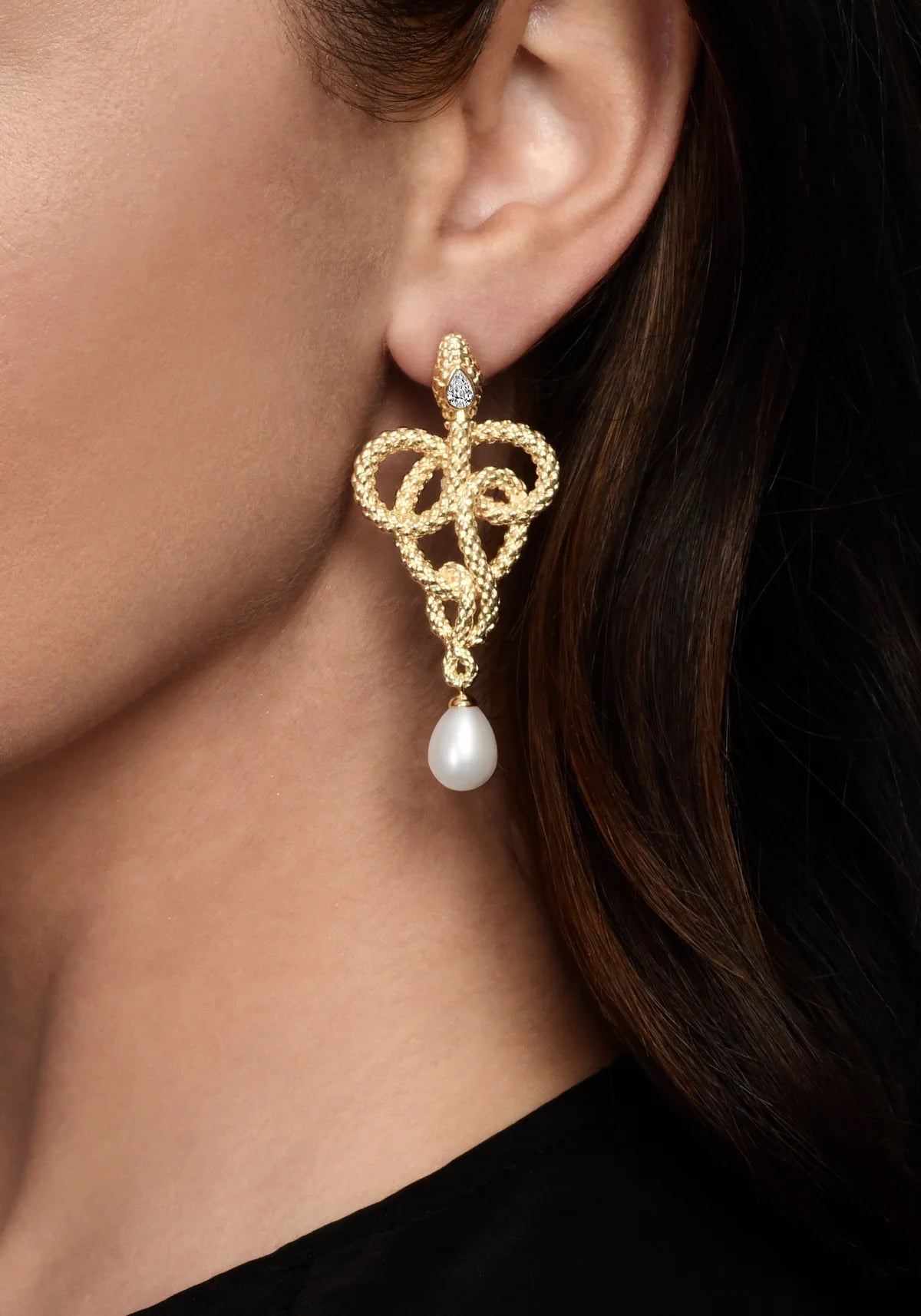 Serpent Pearl Drop Earrings - BTK COLLECTIONS