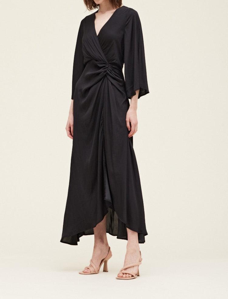 Side Gathered Satin Dress - BTK COLLECTIONS