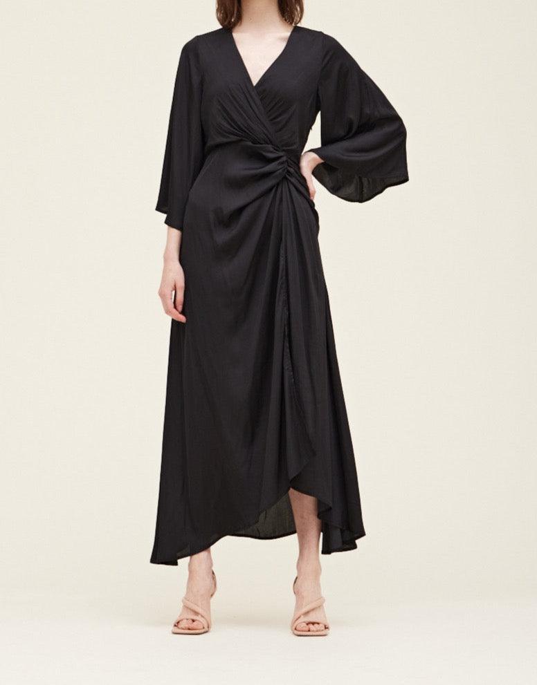 Side Gathered Satin Dress - BTK COLLECTIONS