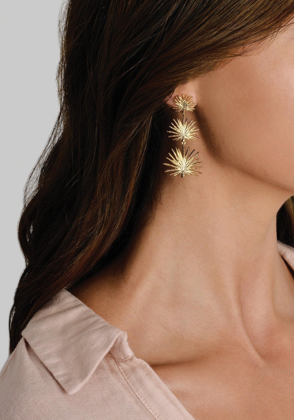 Small Triple Fan Palm Dangle Earrings - BTK COLLECTIONS
