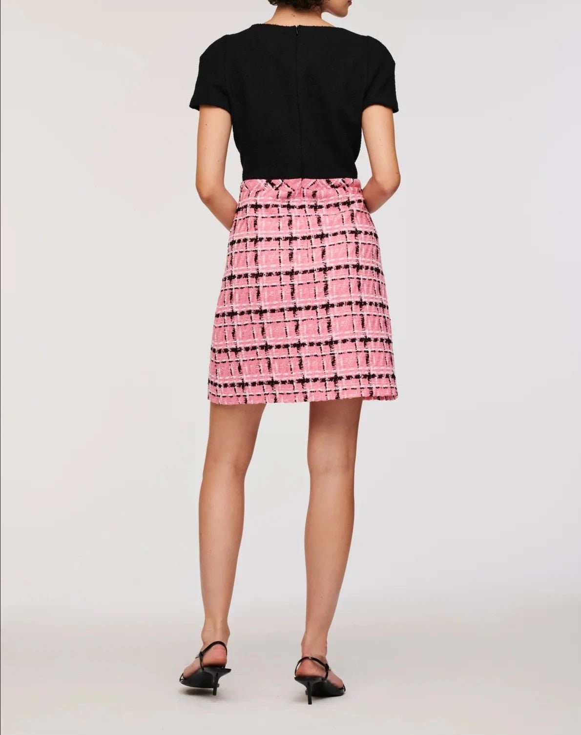 Weill Paris Dual - Material Tweed Dress with Pink Checkered Skirt - BTK COLLECTIONS