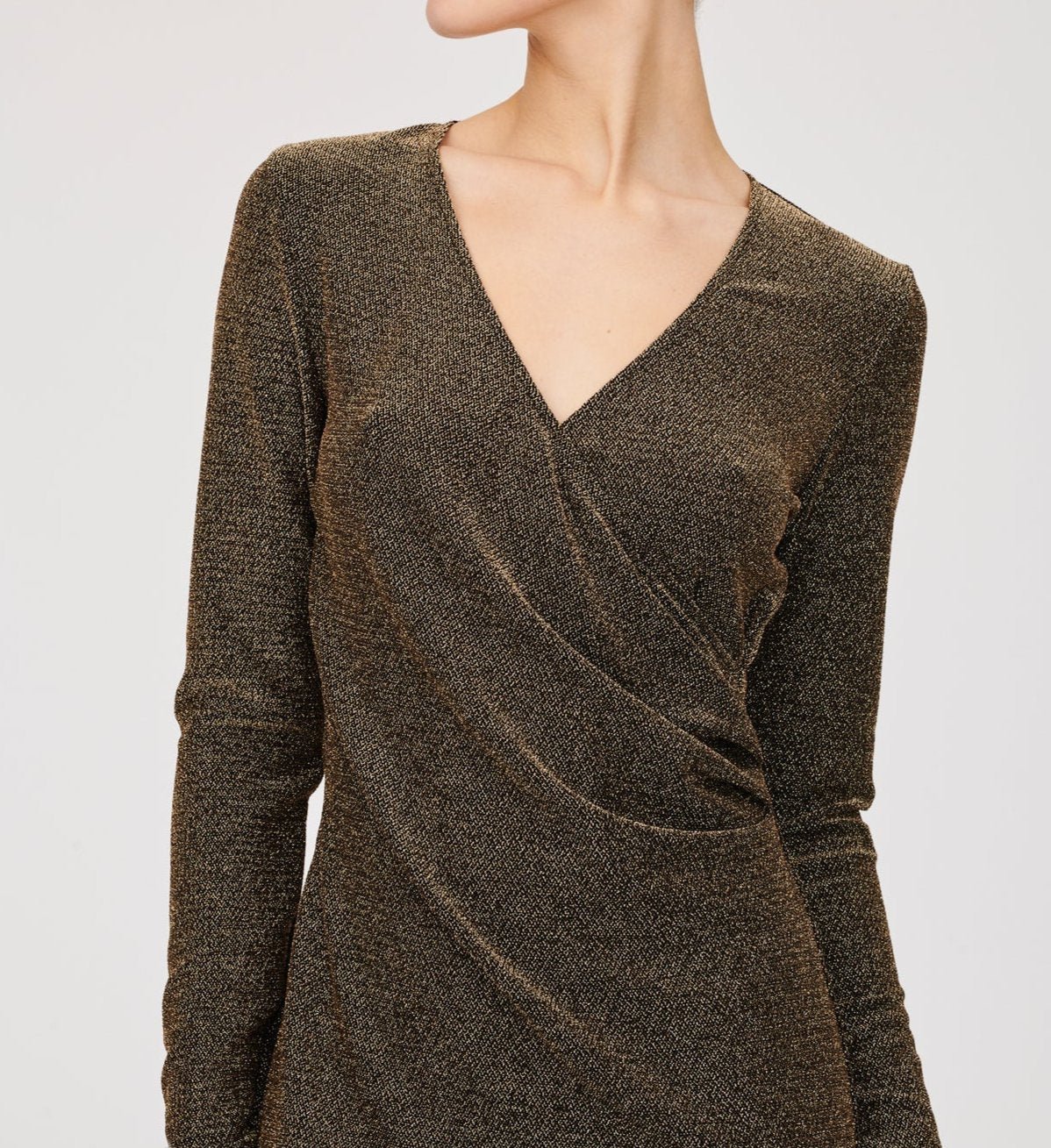 Weill Paris Metallic Lurex Jersey Wrap Dress with V - Neck - BTK COLLECTIONS