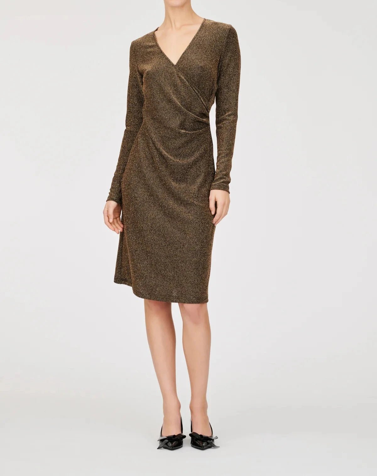 Weill Paris Metallic Lurex Jersey Wrap Dress with V - Neck - BTK COLLECTIONS