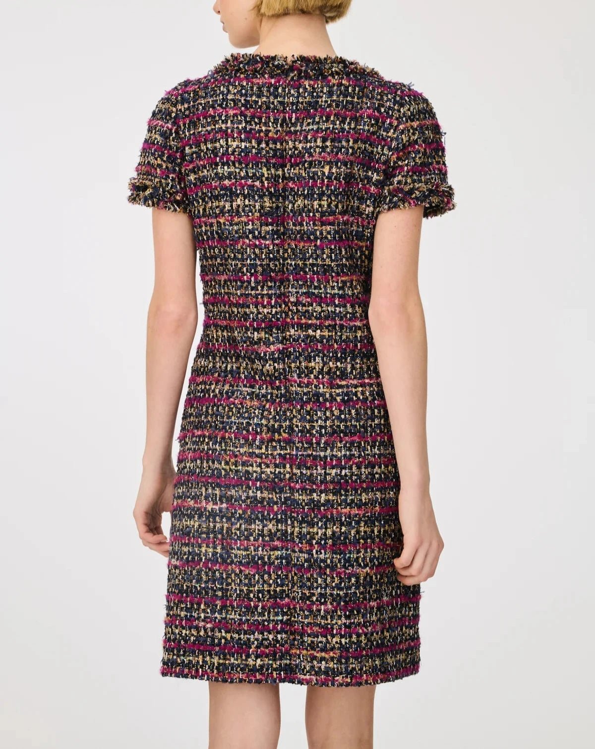 Weill Paris Multicolored Tweed Dress with Gold Button Accents - BTK COLLECTIONS