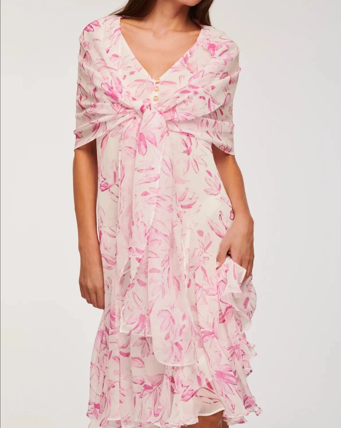 Weill Paris Pink Floral Cocktail Dress with Gold Button Details - BTK COLLECTIONS