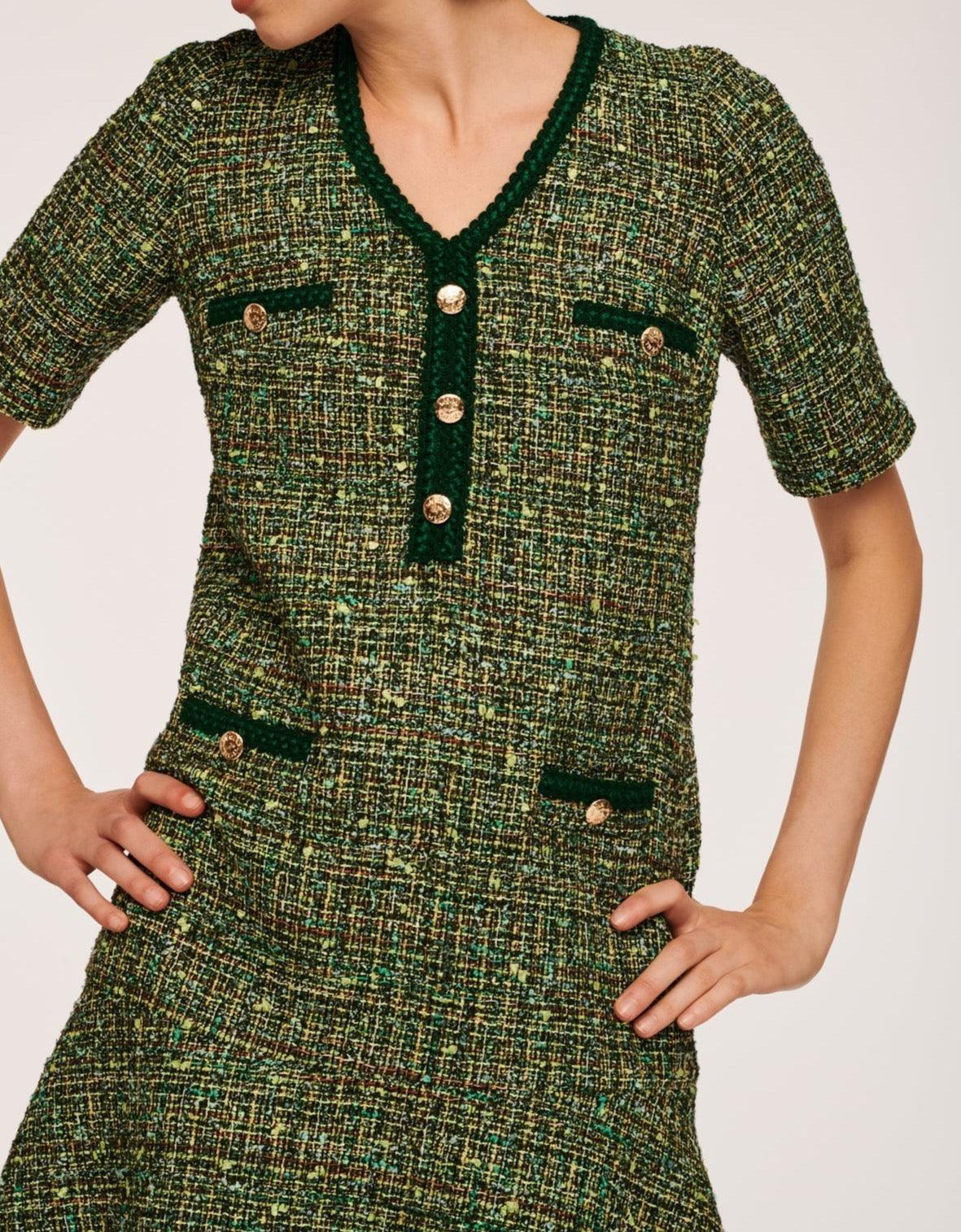 Weill Paris Short Tweed Dress with Gold Button Detailing - BTK COLLECTIONS