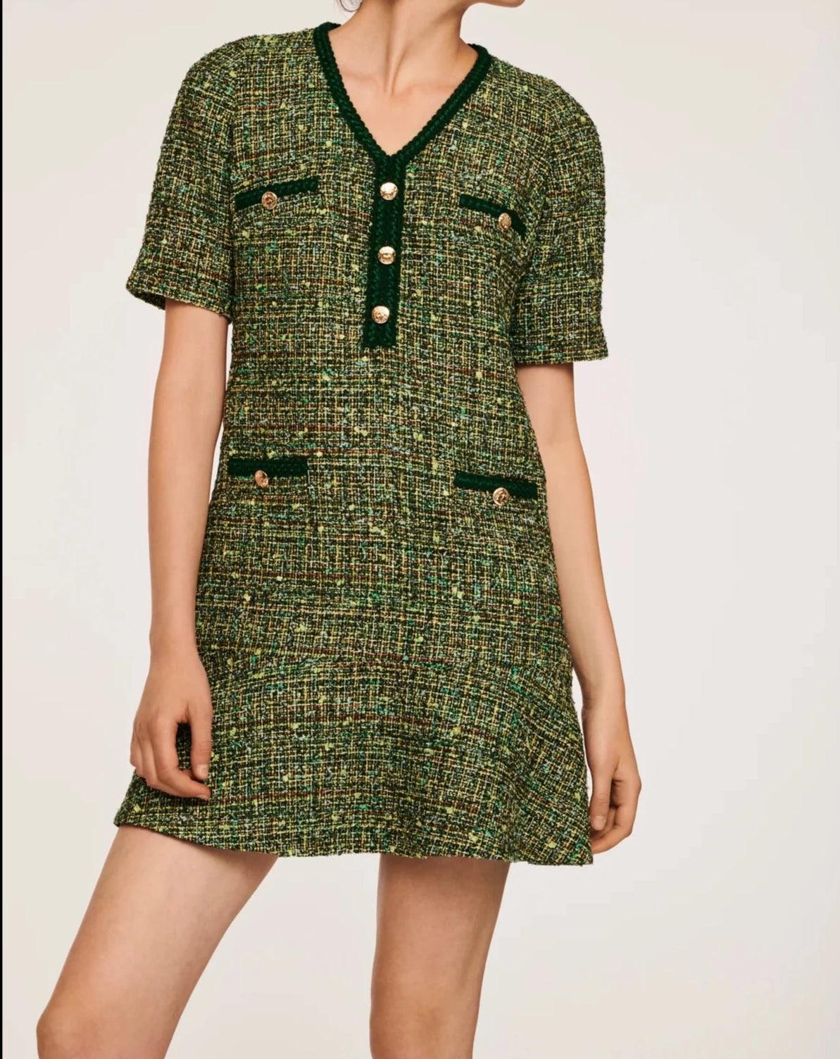 Weill Paris Short Tweed Dress with Gold Button Detailing - BTK COLLECTIONS