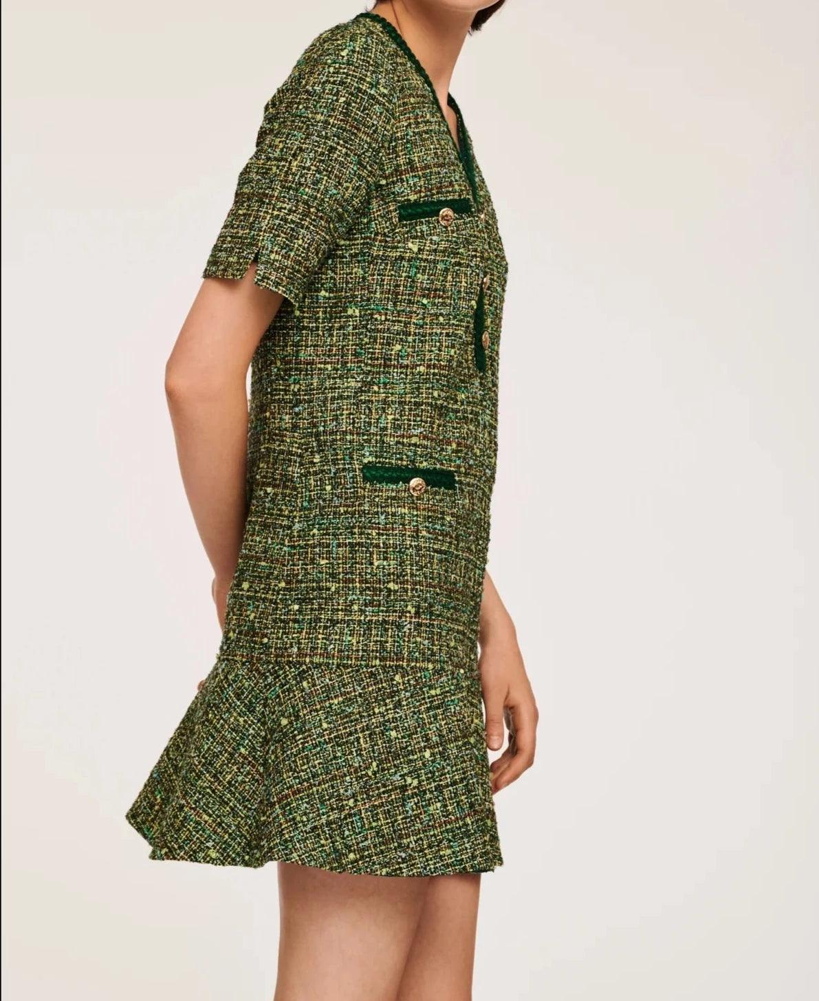 Weill Paris Short Tweed Dress with Gold Button Detailing - BTK COLLECTIONS