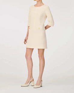 Weill Paris Wool Crepe Shift Dress with Gold Button Details - BTK COLLECTIONS