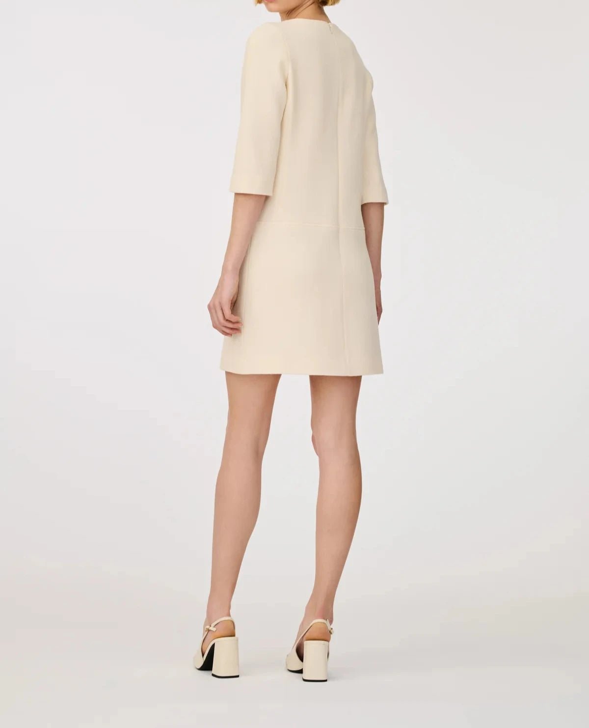 Weill Paris Wool Crepe Shift Dress with Gold Button Details - BTK COLLECTIONS