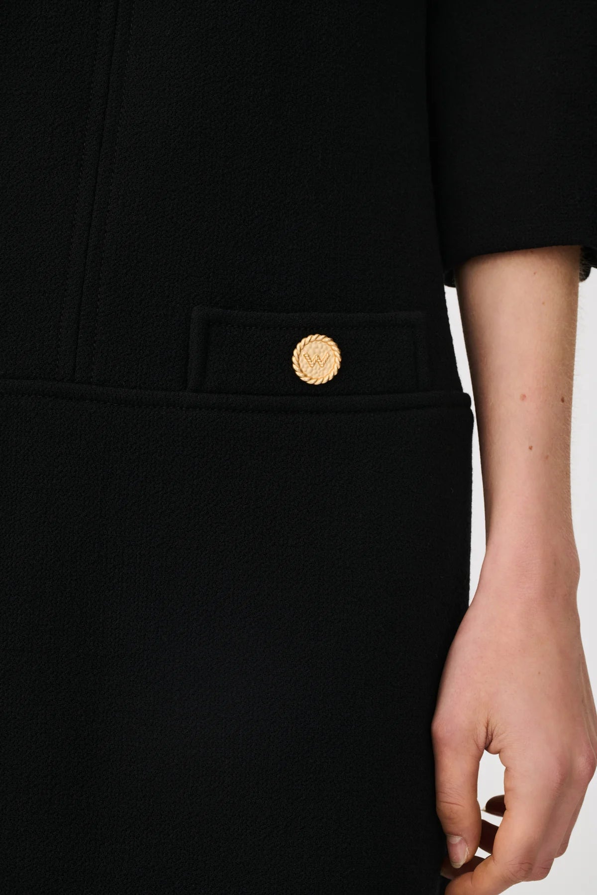 Weill Paris Wool Crepe Shift Dress with Gold Button Details - BTK COLLECTIONS