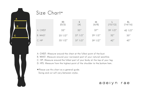 ADELYN RAE Size chart