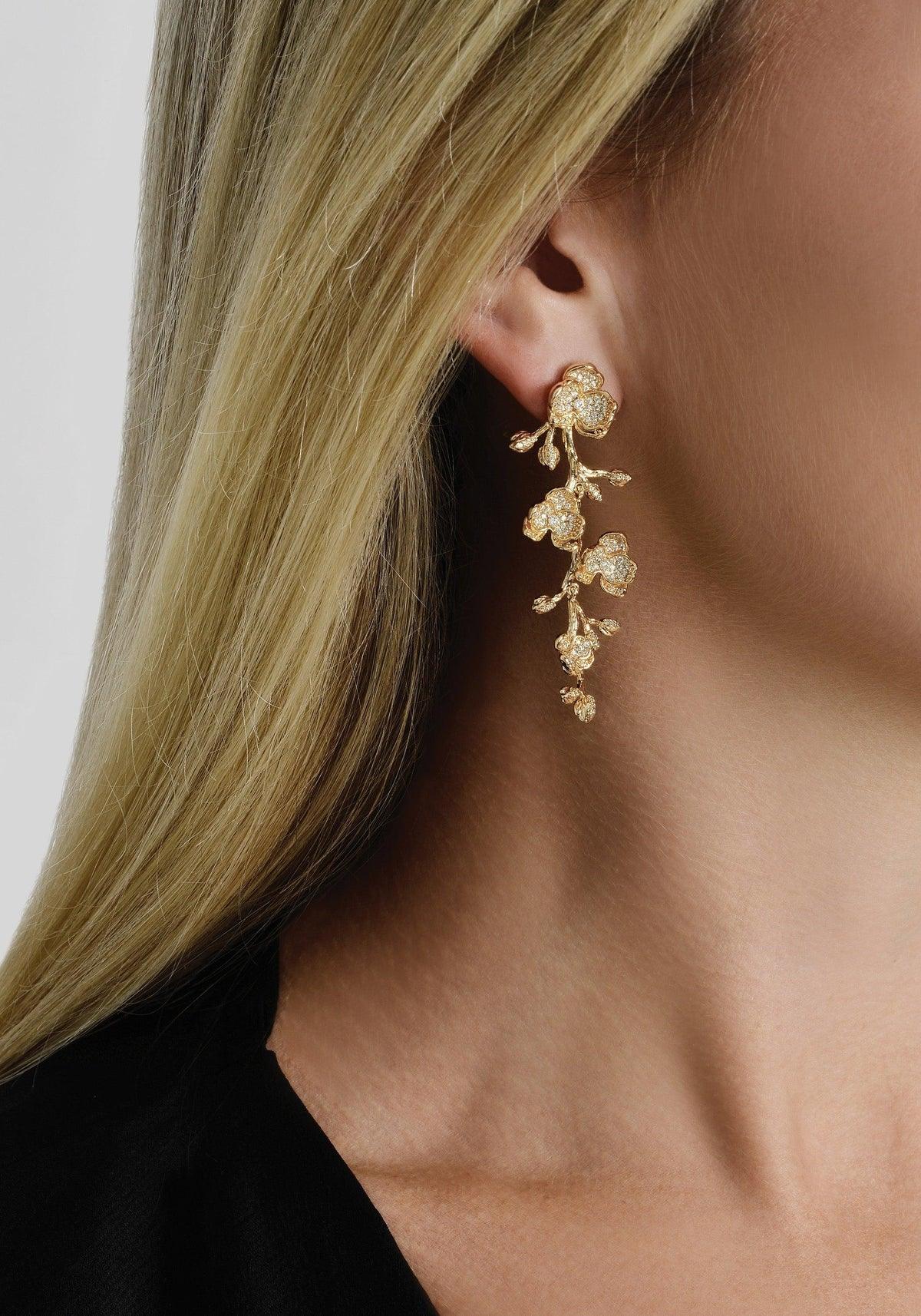 White Orchid Pave Clear Dangle Earrings - BTK COLLECTION