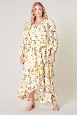 Ashlynn Floral Califa Maxi Wrap Dress Curve - BTK COLLECTIONS