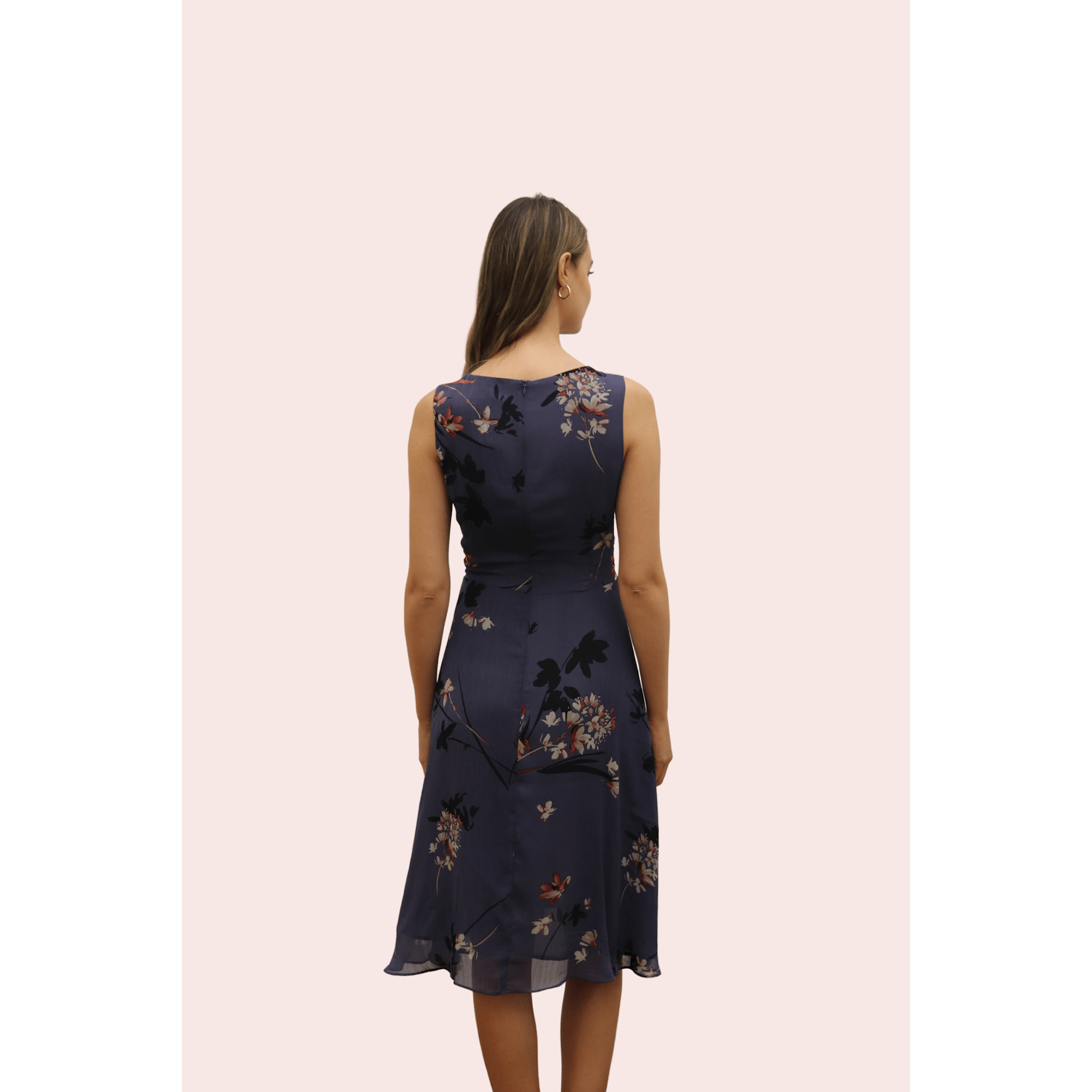 Atelier - New York Grey Floral Printed Chiffon Midi Dress - BTK COLLECTIONS