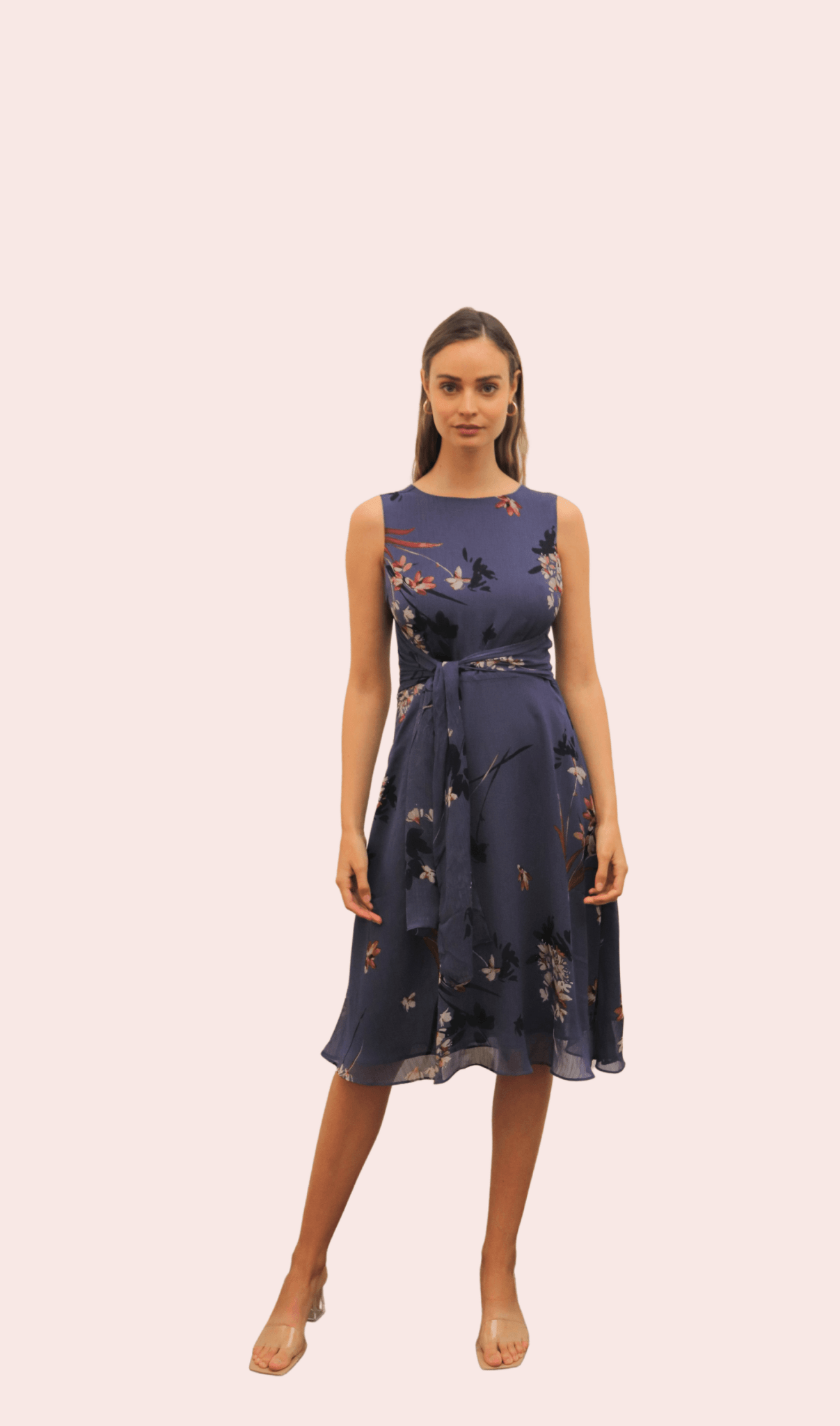 Atelier - New York Grey Floral Printed Chiffon Midi Dress - BTK COLLECTIONS