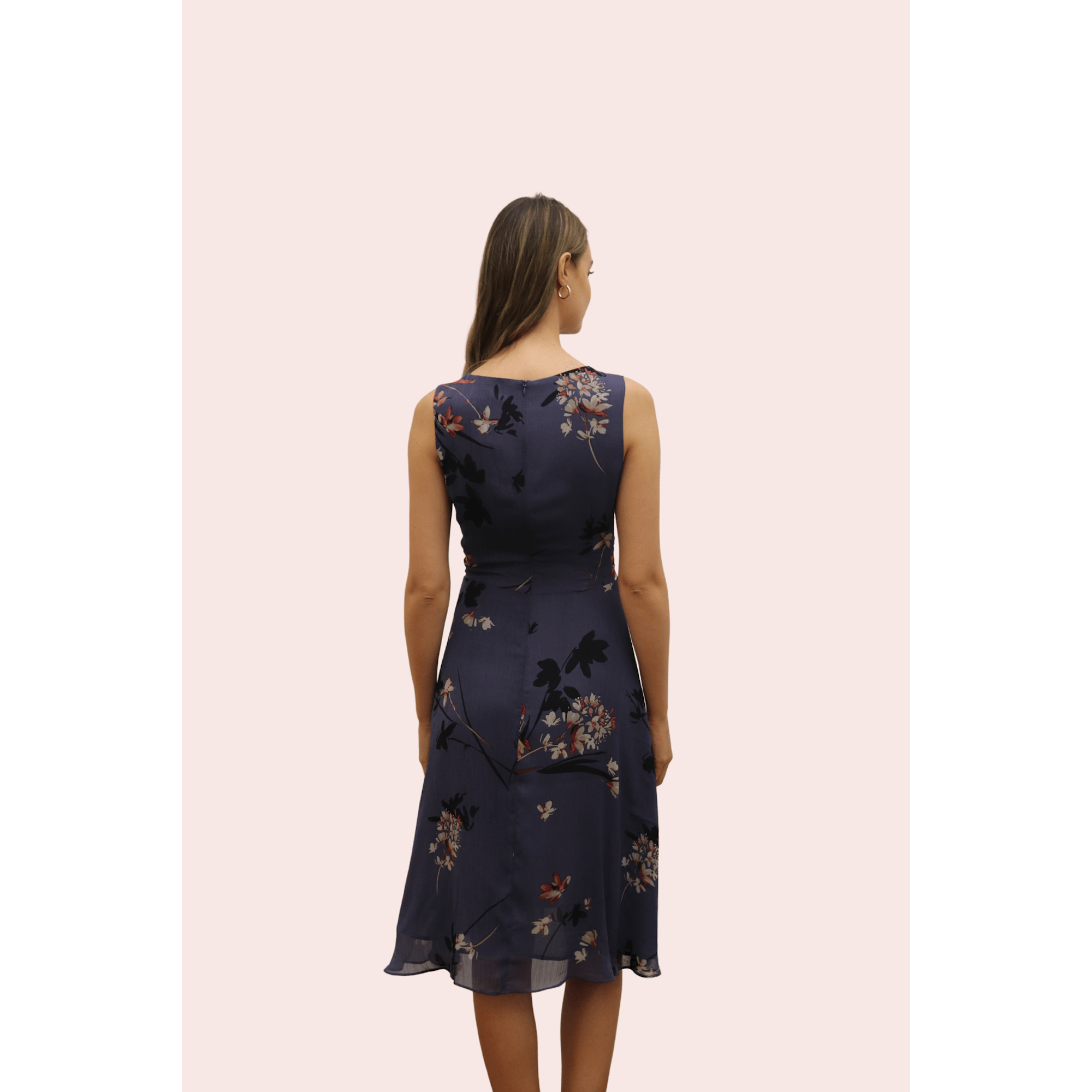Atelier-New York Grey Floral Printed Chiffon Midi Dress - BTK COLLECTION