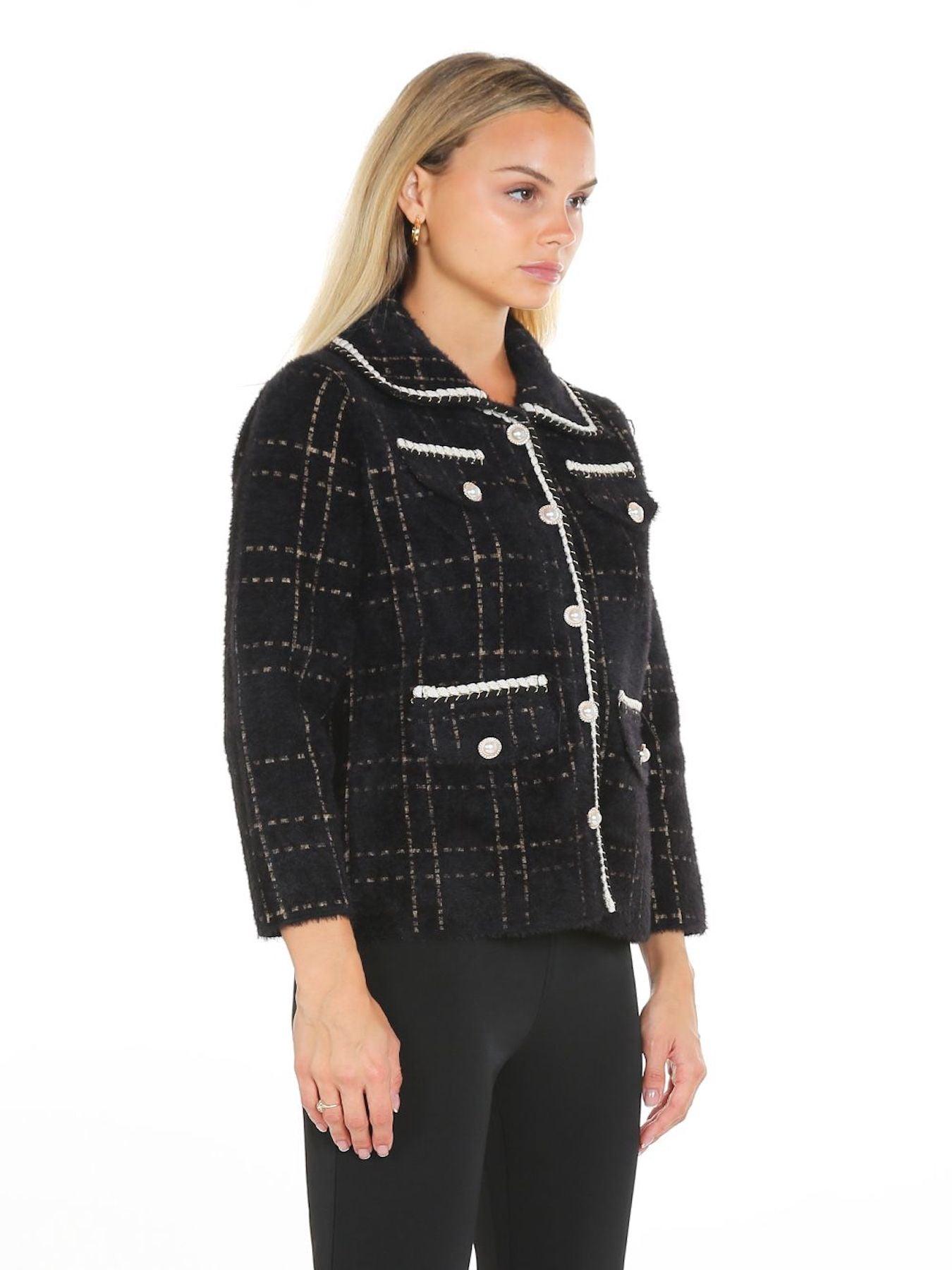 Black Contrast Lining Plaid Tweed Jacket - BTK COLLECTIONS