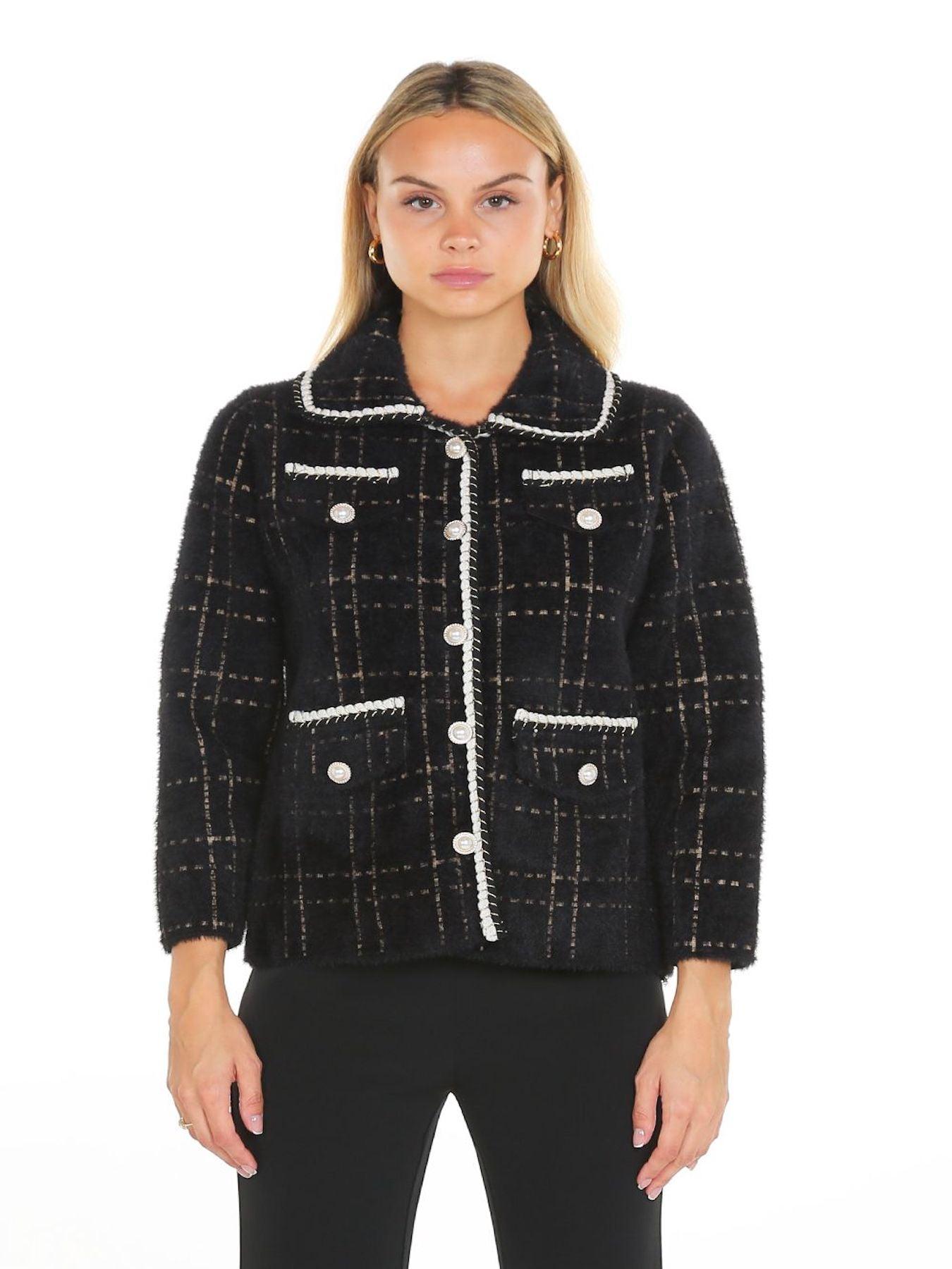 Black Contrast Lining Plaid Tweed Jacket - BTK COLLECTIONS