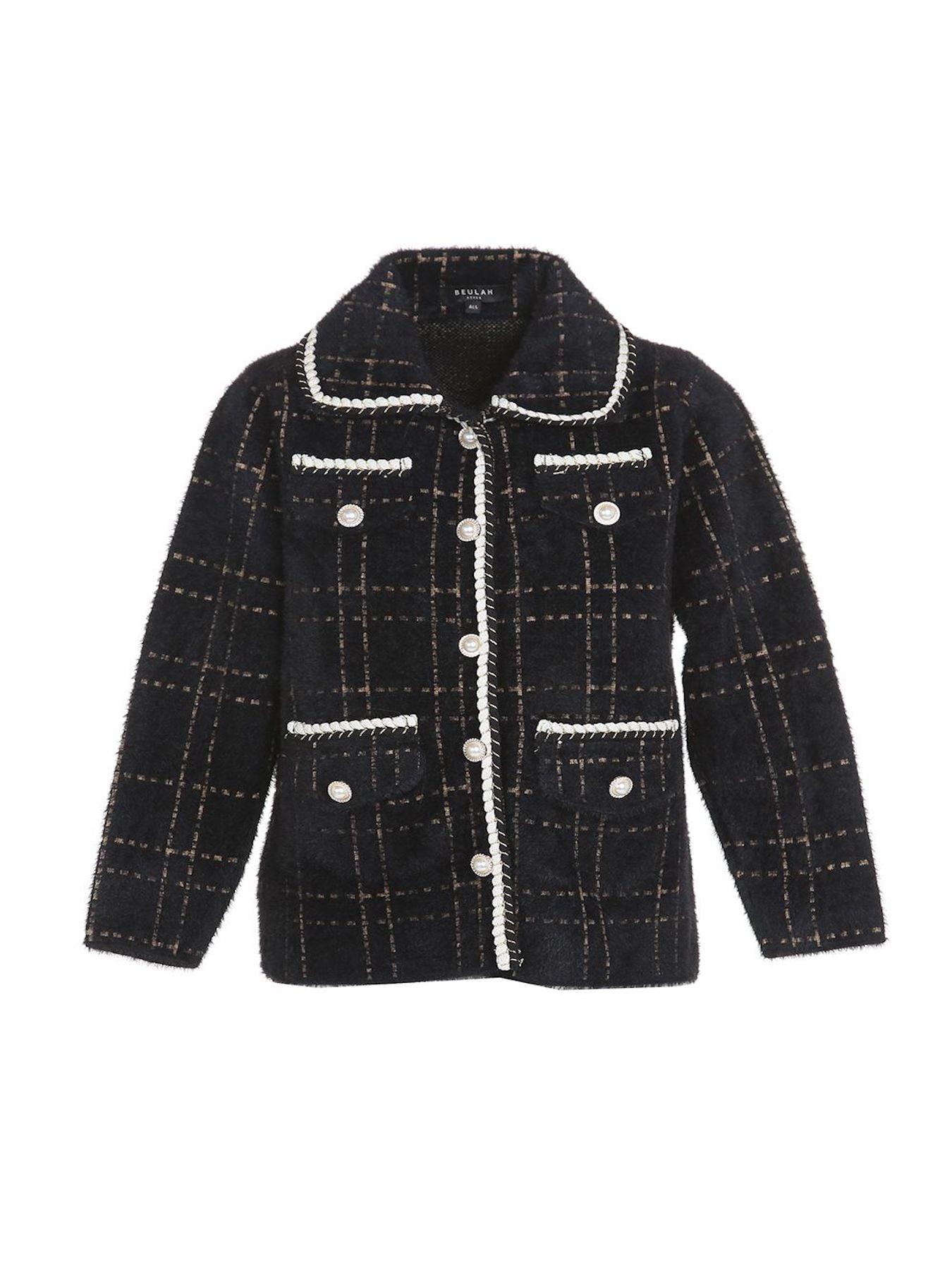 Black Contrast Lining Plaid Tweed Jacket - BTK COLLECTIONS